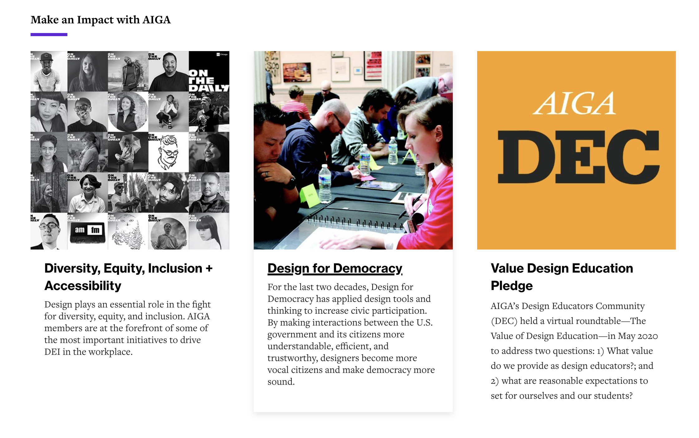 screenshot of dysfunctional link to design for democracy page